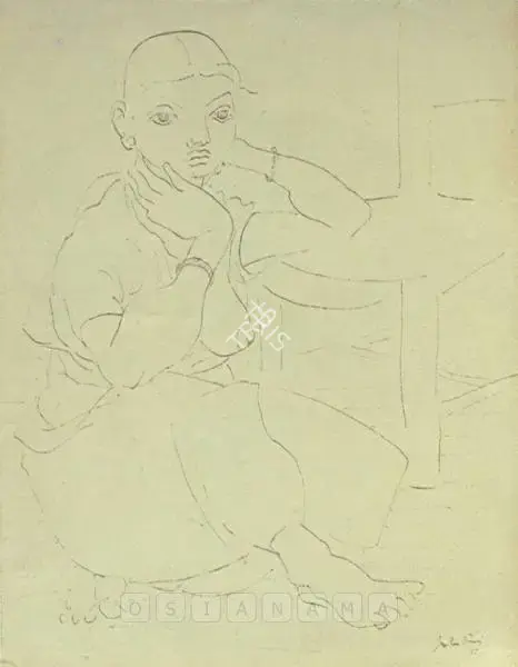 Justin P. Daraniyagala (Artist), Lady Seated By Chair, 1937, Drawing