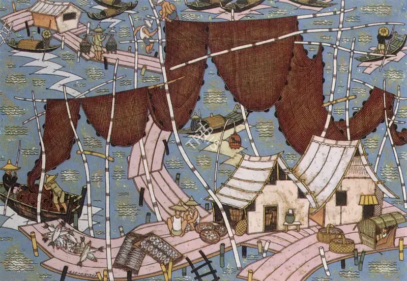 A.A. Almelkar (Artist), Drying the Nets, Painting