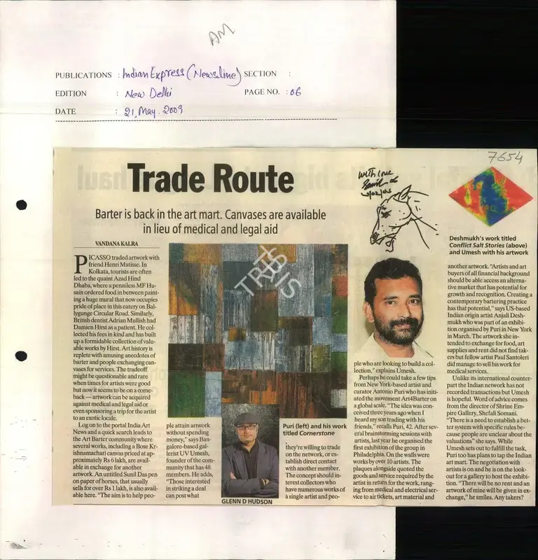 Vandana Kalra (Reporter), Trade Route, 2009, Newspaper Clipping