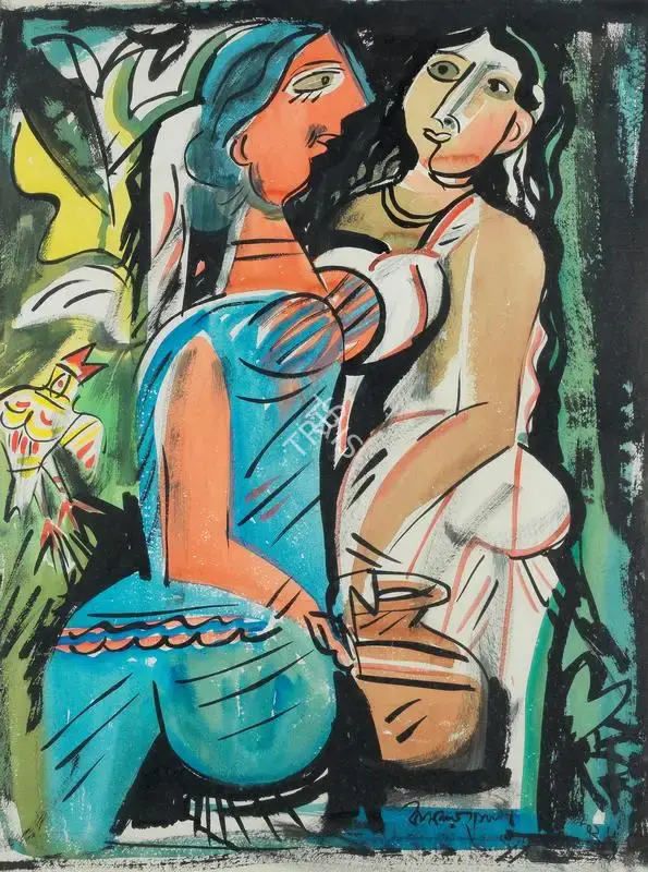 Kamala Sen (Artist), Untitled (Two women), 1912, Painting