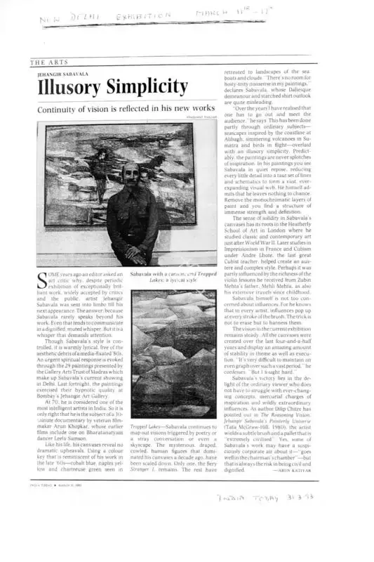 Arun Katiyar (Writer), Illusory Simplicity, 1993, Newspaper Clipping
