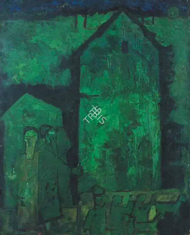Gade, H.A. (Artist). Town (In Green), 1954 | Painting, Os.Mum/24.02.01, 1954