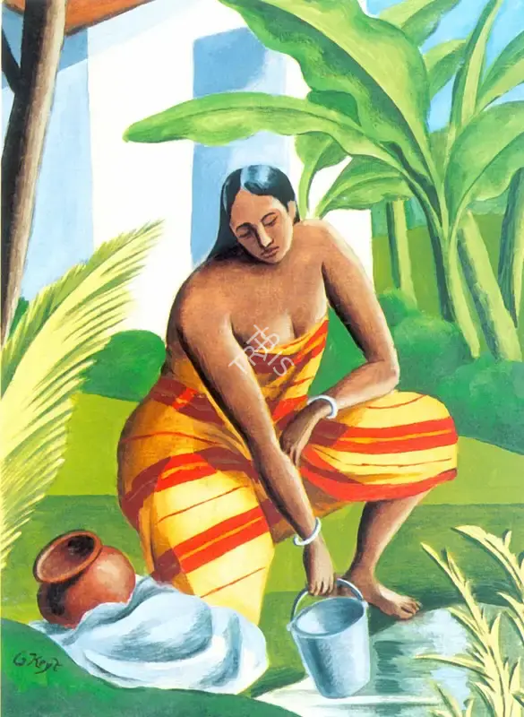 George Keyt (Artist), Woman Bathing, 1945, Painting