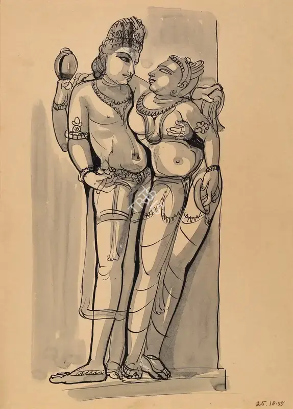 Somnath Hore (Artist), Untitled (Khajuraho), 1955, Drawing
