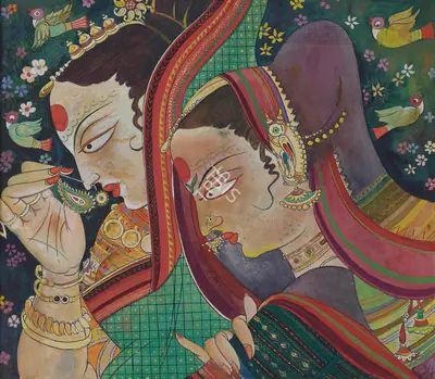 A.A. Almelkar (Artist), Untitled (Two Women), Painting
