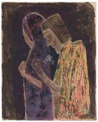 Rabindranath Tagore (Artist), Untitled (Couple), 1931, Painting