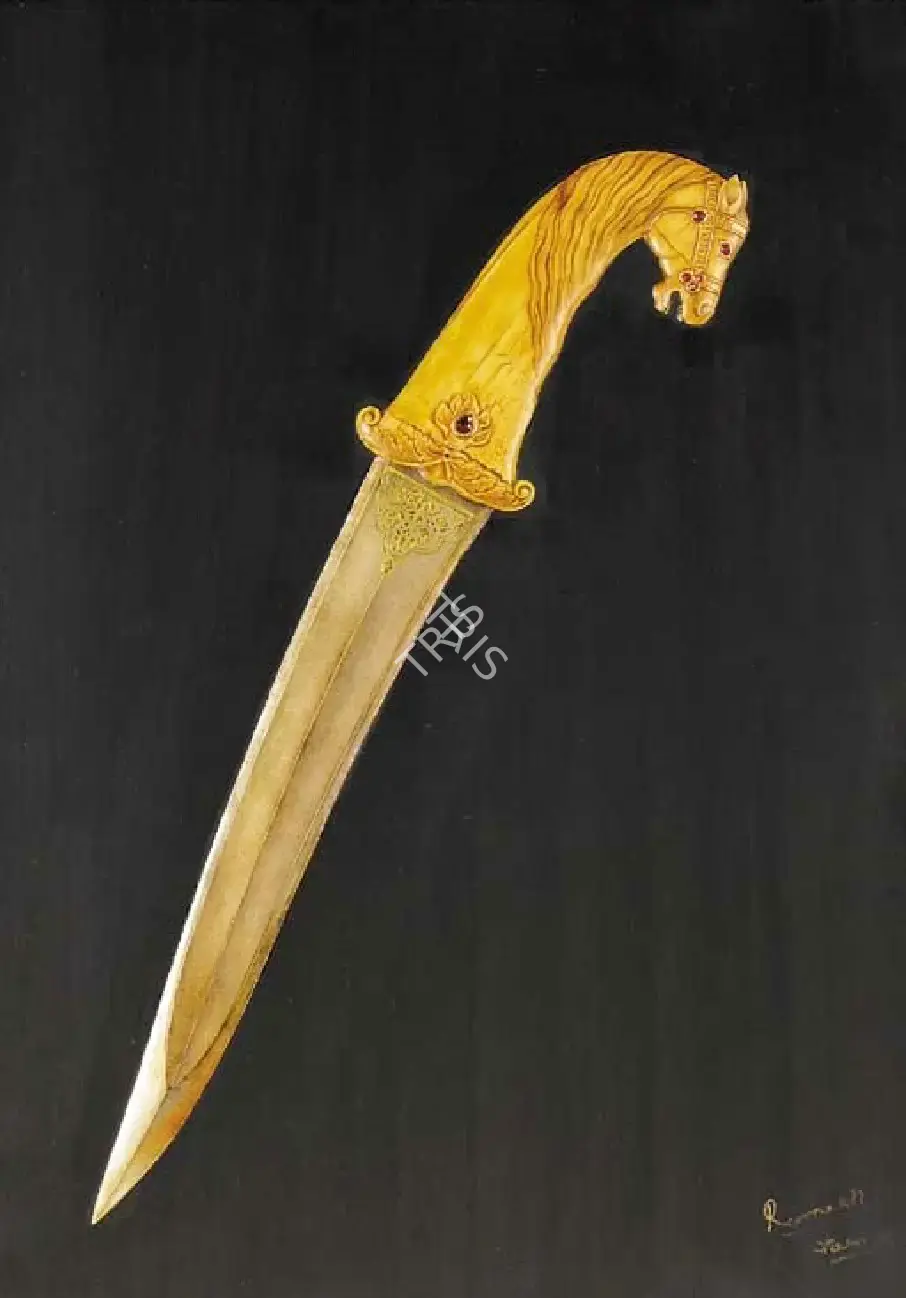 Ramesh Sharma (Artist), Ivory Horses Head Dagger, Painting