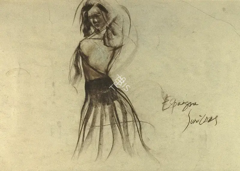 Sunil Das (Artist), Flamenco Dancer, 1963, Drawing