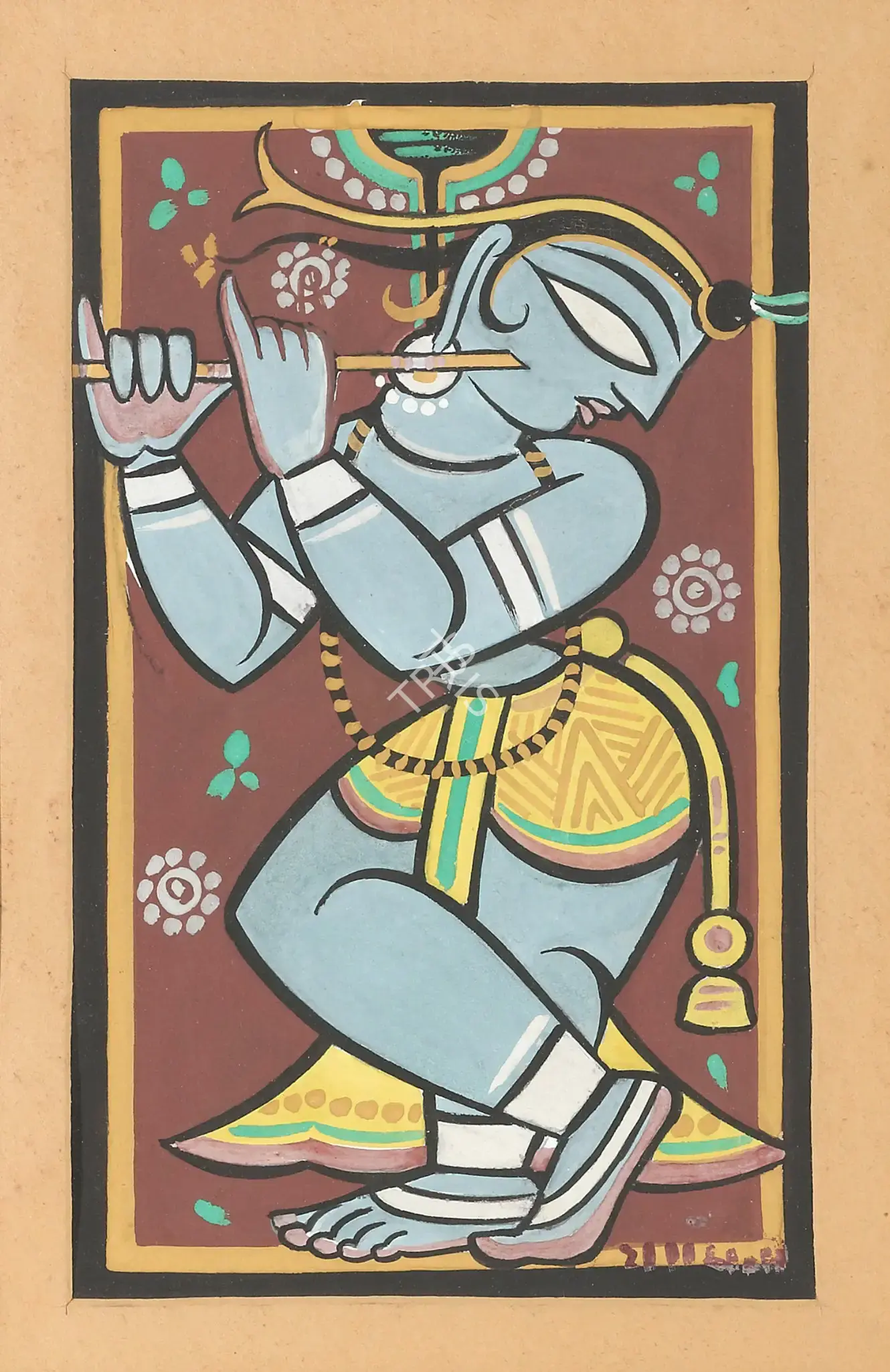 Jamini Roy (Artist), Krishna fluting, 1945, Painting