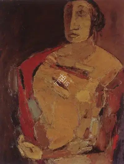 Tyeb Mehta (Artist), Red Shawl, 1961, Painting
