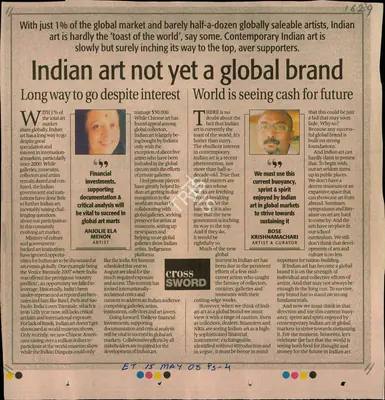 Anjolie Ela Menon (Artist), Indian art not yet a global brand, 2008, Newspaper Clipping