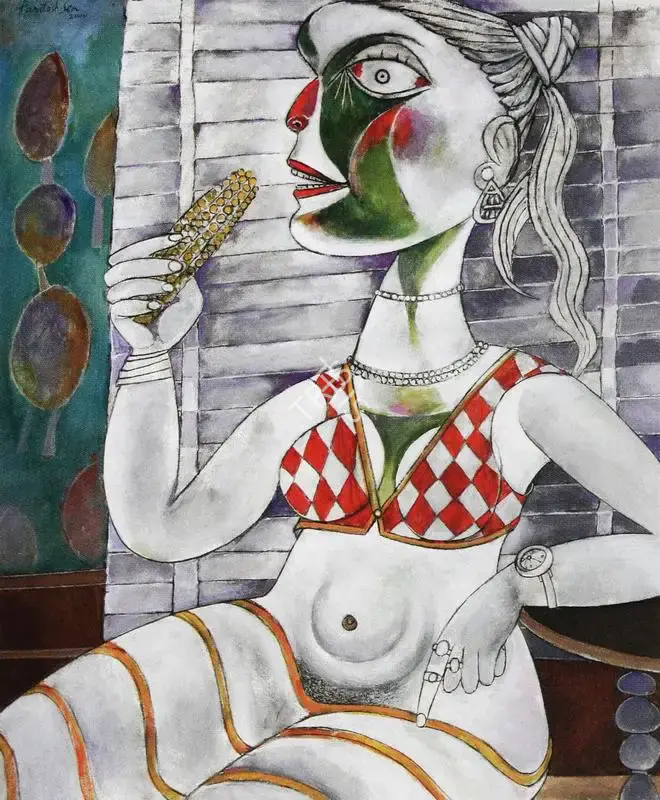 Paritosh Sen (Artist), Woman Eating Bhutta, 2000, Painting