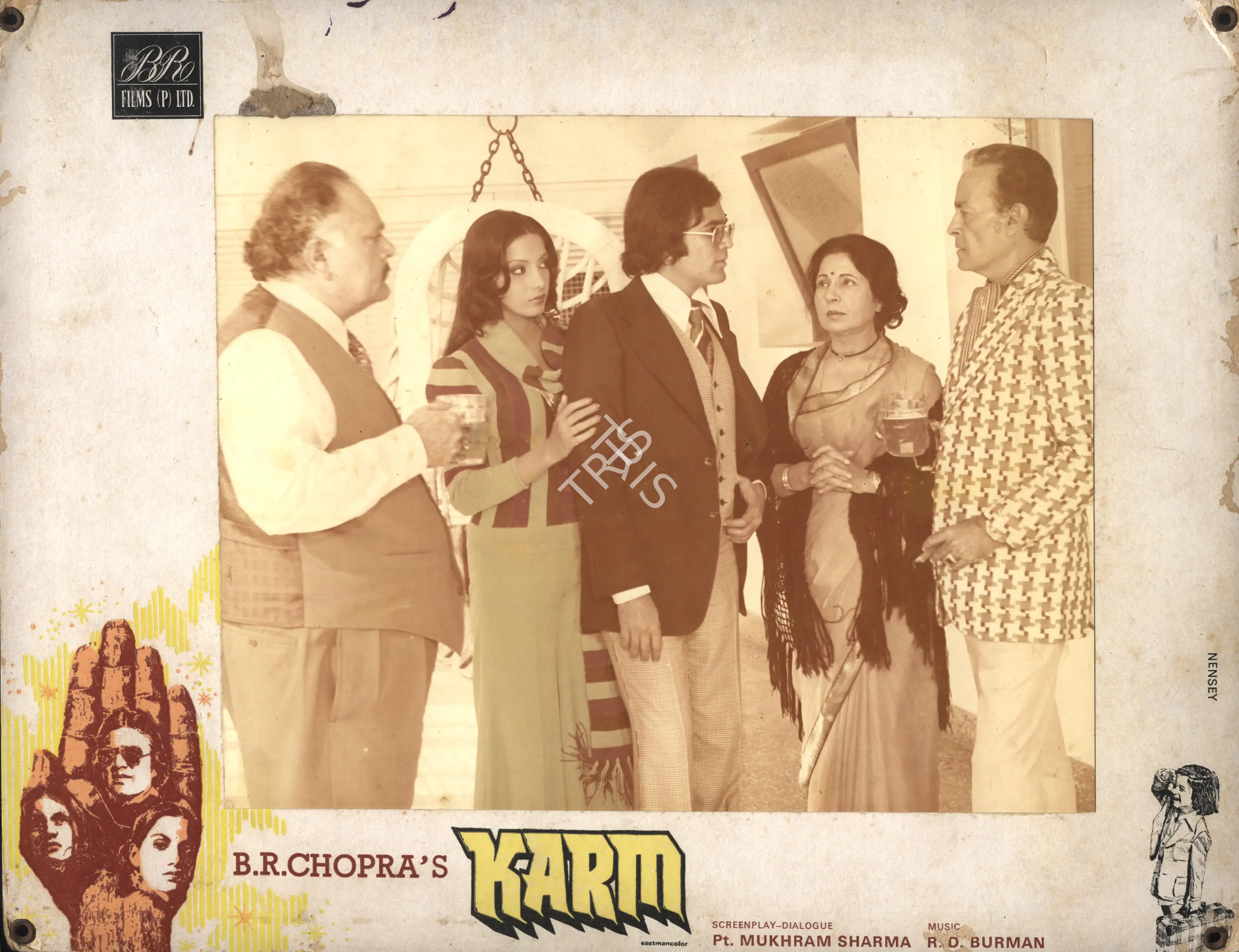 B.R. Chopra (Producer), Karm, 1977, Photographic Still Mounted on Lobby Card
