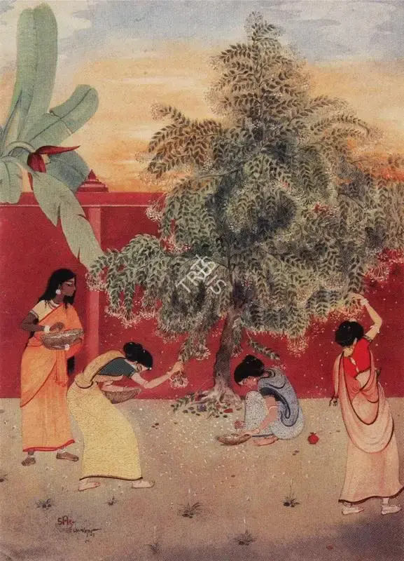 Sanat Chatterjee (Artist), Picking Flowers, 1959, Painting
