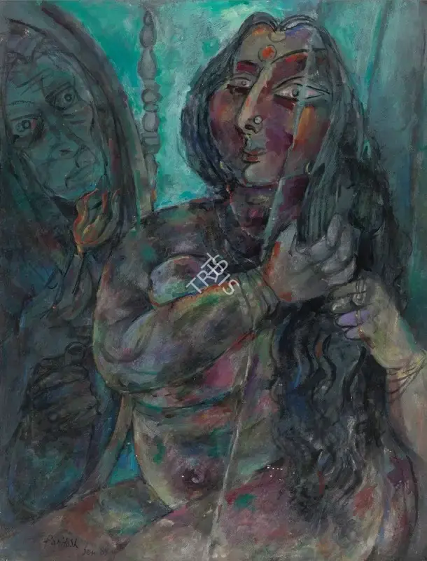 Paritosh Sen (Artist), Untitled (Woman and Mirror), 1989, Painting