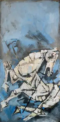 M.F. Husain (Artist), Horse Blue Black, Painting