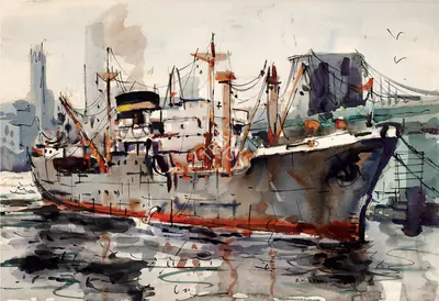 S.H.&nbsp;Raza (Artist), Bombay Docks, 1949, Painting