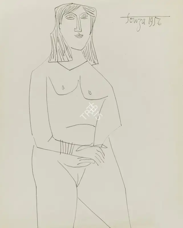F.N. Souza (Artist), Untitled (Nude with Crossed Arms), 1956, Drawing