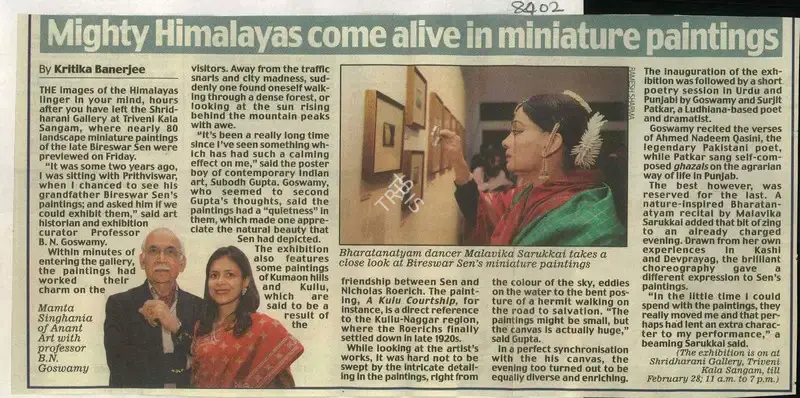 Kritika Banerjee (Reporter), Mighty Himalayas Come Alive in Miniature Paintings, 2010, Newspaper Clipping