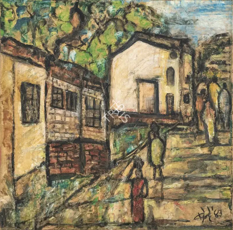 N.S. Bendre (Artist), Village, 1943, Painting