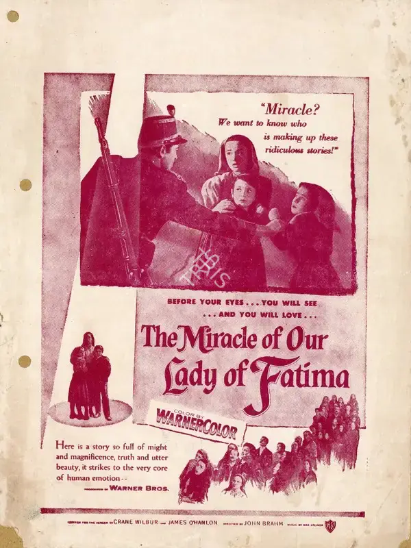 John Brahm (Director), The Miracle Of Our Lady Fatima, 1952, Handbill