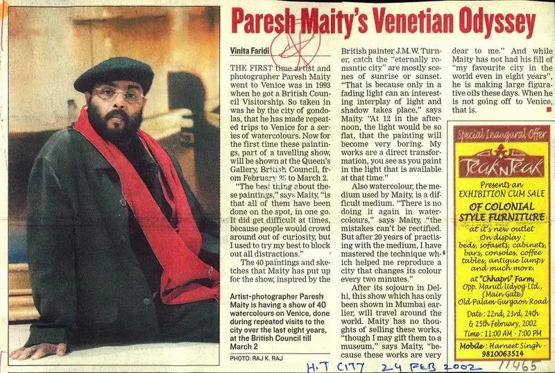 Vinita Faridi (Writer), Paresh Maity's Venetian Odyssey, 2002, Newspaper clipping