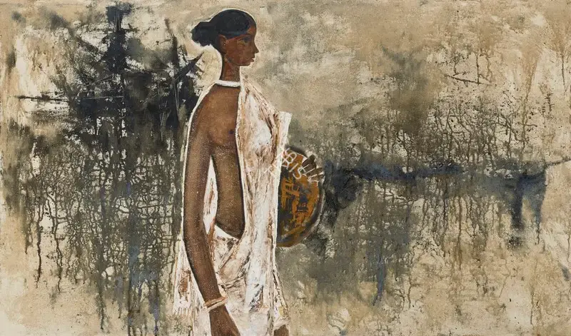 B. Prabha (Artist), Untitled (Fisherwoman), 1962, Painting