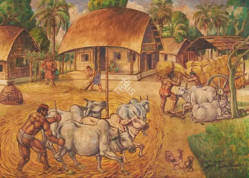 Sheikh Mohammed Sultan (Artist), Untitled (Village Life), 1989, Painting