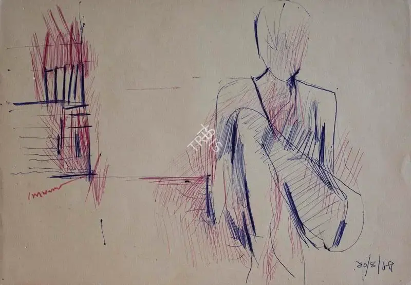 Somnath Hore (Artist), Untitled (Figure), 1968, Drawing
