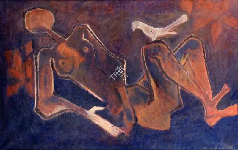 Shakir Ali (Artist), Untitled (Reclining Figure with Bird), Painting