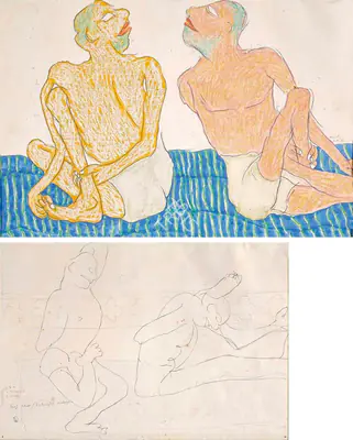 Ambalal, Amit (Artist). Yogi Chat/ Entangled Dialogue, 1990 | Painting, Pu.Mum/10.06.22, 2022 · Pundole