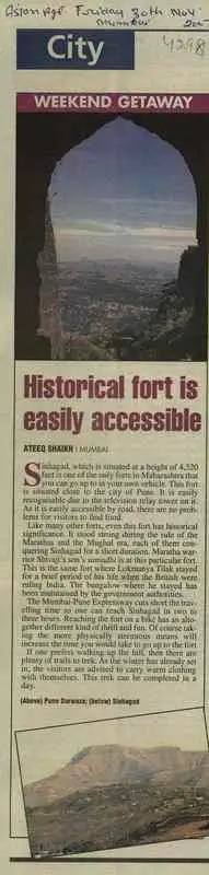 Ateeq Shaikh (Reporter), Historical Fort is Easily Accessible, 2007, Newspaper Clipping