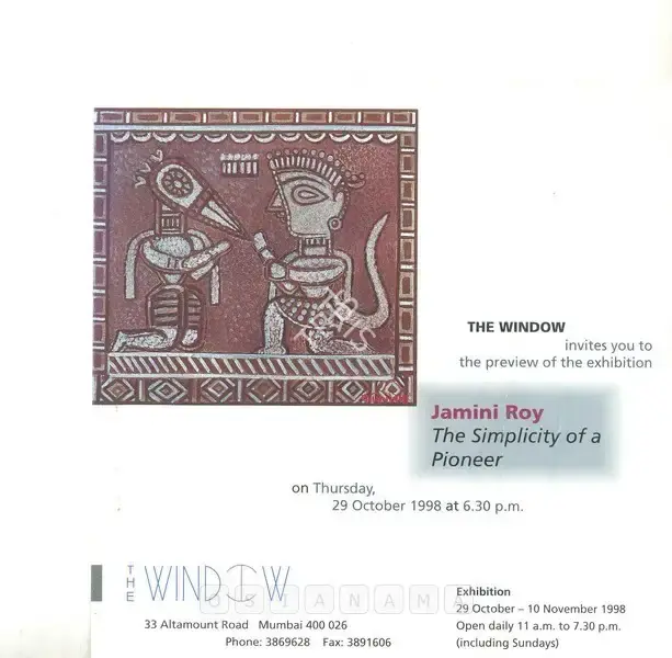 Jamini Roy (Artist), Jamini Roy, 1998, Solo Exhibition Invitation