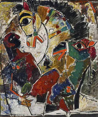 M.F. Husain (Artist), The Horse and the Camel, 1949, Painting