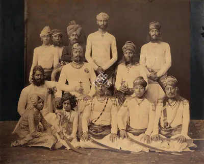 Studio Johnston & Hoffmann (Photographic Studio), Rajput Princes including Jaswant Singh of Jodhpur and Raghubir Singh of Bundi and members of their Families and Hoffmann, Antiquarian Photograph