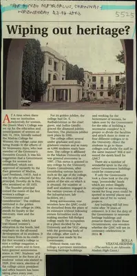 Bolla Vijayalakshmi (Reporter), Wiping Out Heritage, 2003, Newspaper Clipping