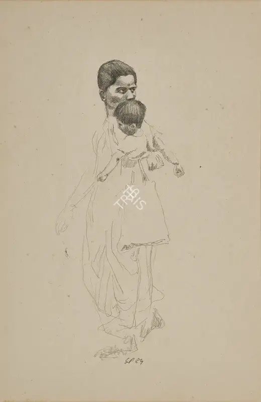 Sudhir Patwardhan (Artist), Untitled (Mother and Child), 1984, Drawing