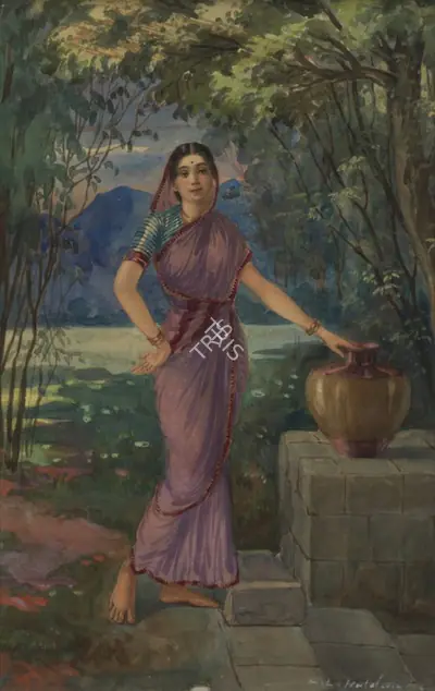 S.L. Haldankar (Artist), Untitled (Lady in a Garden), Painting