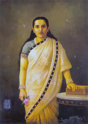 Raja Ravi Varma (Artist), Portrait of a Lady in an Ivory Saree, 1897, Painting
