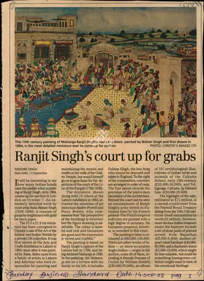 Kishore Singh (Reporter), Ranjit Singh's Court up for Grabs, 2008, Newspaper Clipping