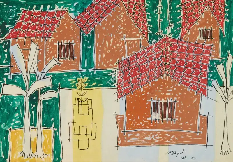 Laxman Pai (Artist), Untitled (Goan Village), 1954, Painting