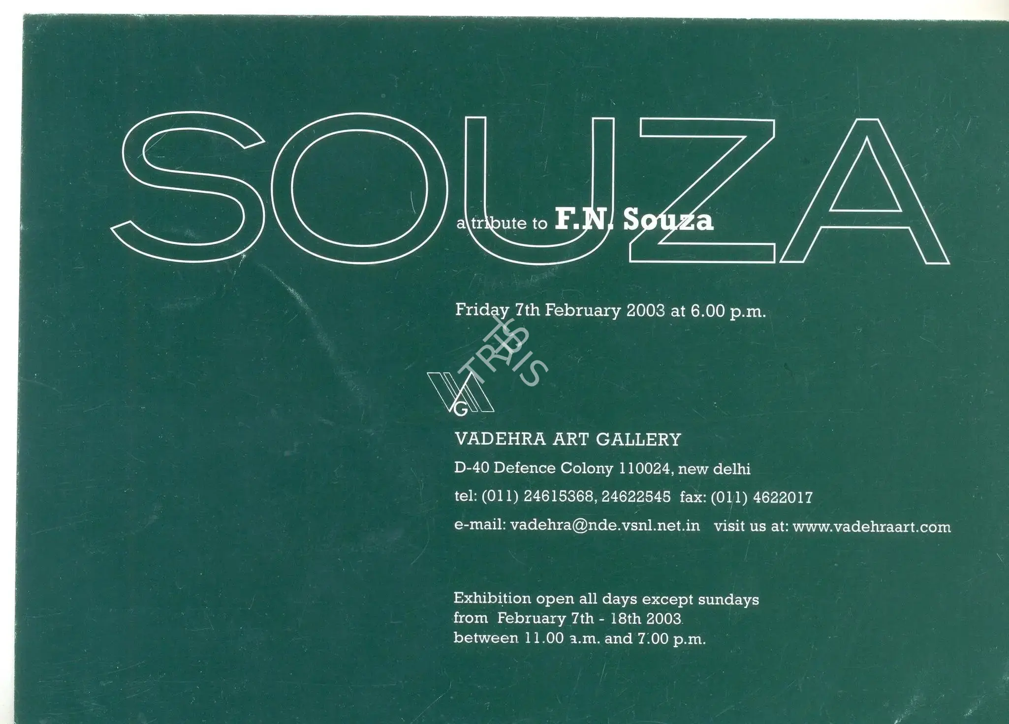 F.N. Souza (Artist), Tribute to Francis Newton Souza 1924 - 2002, 2003, Solo Exhibition Invitation