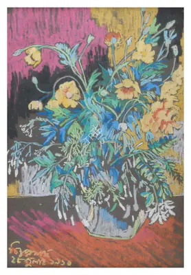 Chittaprosad (Artist), Untitled (Flower Vase), 1950, Painting