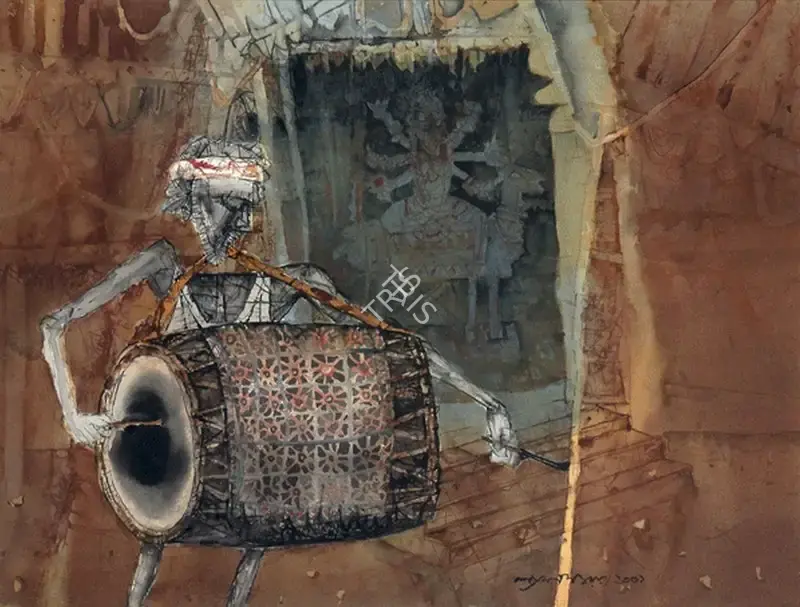 Ray, Shyamal Dutta (Artist). The Drummer, 2001 | Painting, AG.Onl/17.03.15, 2015 · Asta Guru