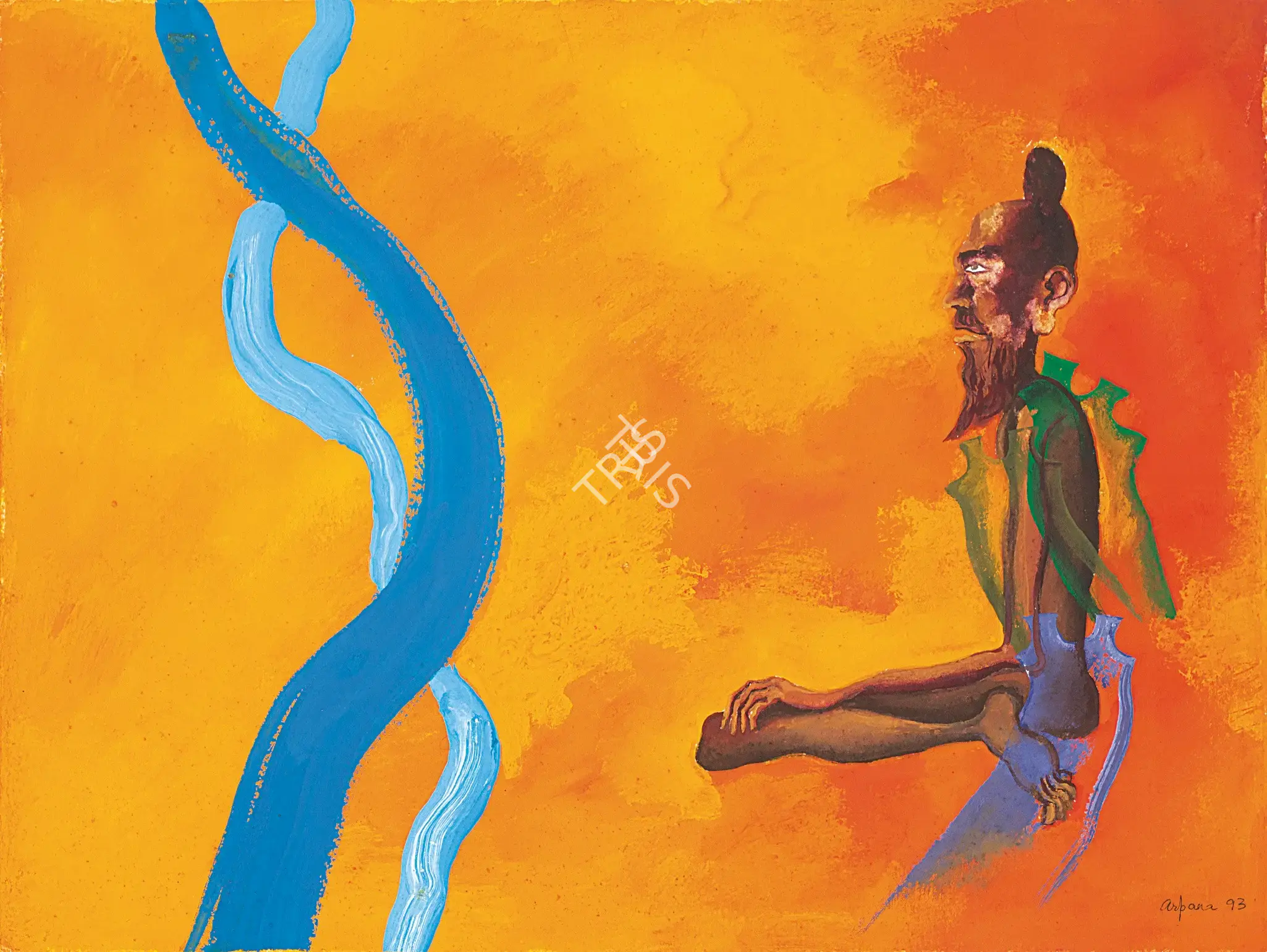 Arpana Caur (Artist), The Baul & River, 1993, Painting