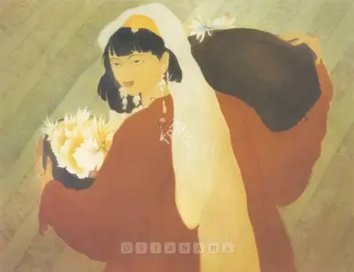 M.A.R. Chughtai (Artist), Flower Girl From Swat, Painting