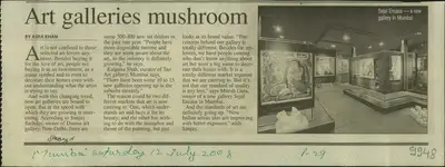 Asra Khan (Reporter), Art Galleries Mushroom, 2008, Newspaper Clipping