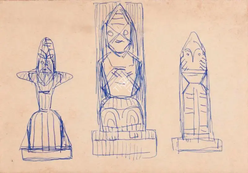 Jamini Roy (Artist), Untitled (Dolls), 1940, Drawing