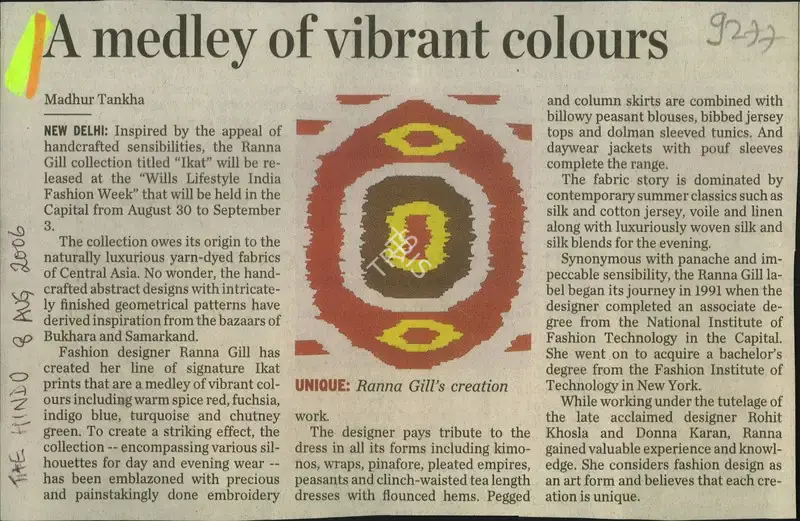 Madhur Tankha (Writer), A Medley of Vibrant Colours, 2006, Newspaper Clipping