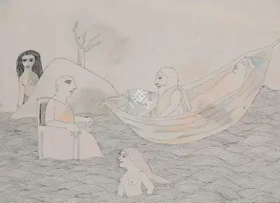 Badri Narayan (Artist), Sleeper in the Boat, 2001, Painting